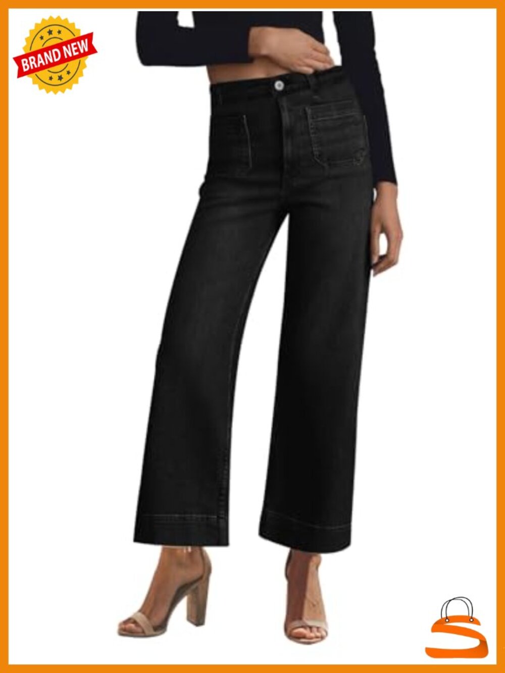 High Waisted Wide Leg Stretchy Denim Jeans with Pockets